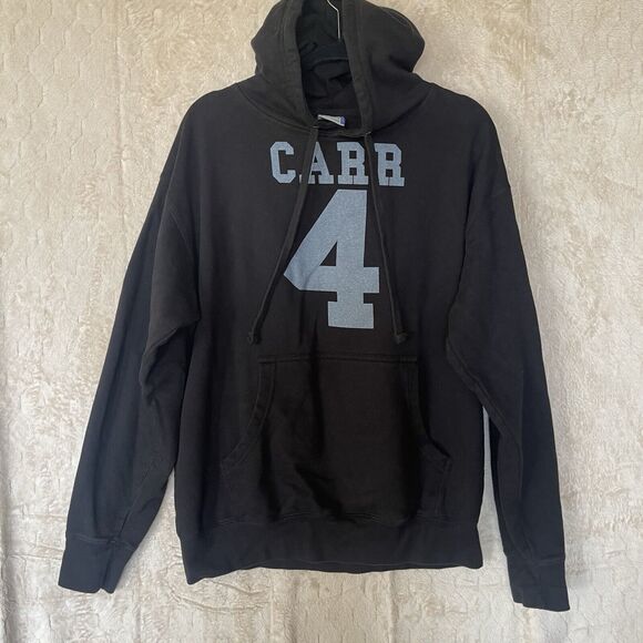 RAIDERS CARR 4 BACK LOGO HOODIE BLACK PULLOVER OAKLAND NATION LAS VEGAS - Picture 1 of 7